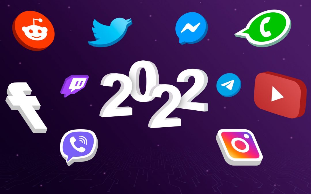 digital marketing platform icons surrounding a big 2022 symbol
